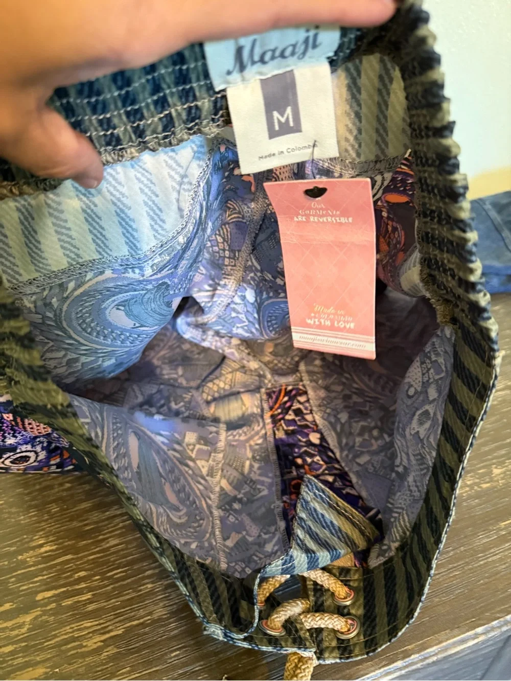 NWT Maaji Men's Purple Green Geometric Patterned Swim Shorts Size M Unlined